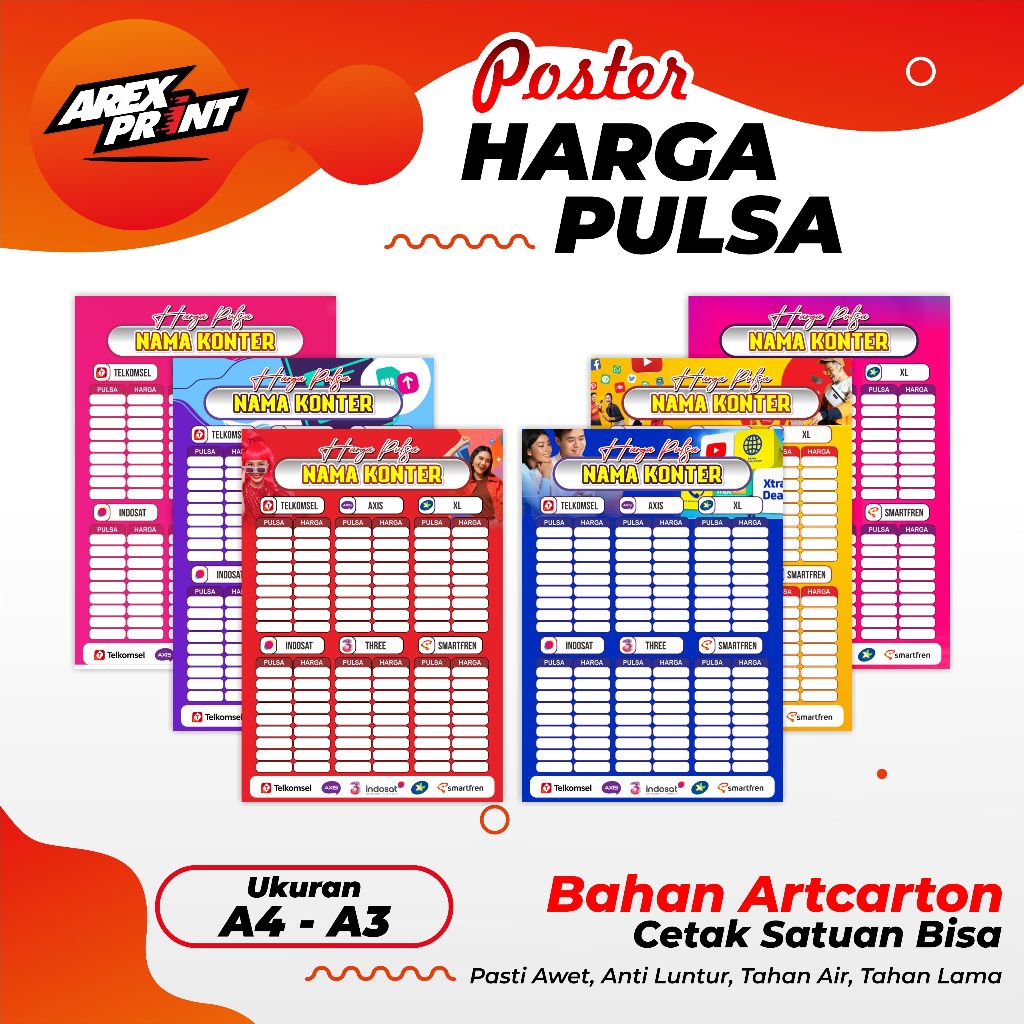 Poster Harga Pulsa Konter / Poster Pulsa / Konter Pulsa