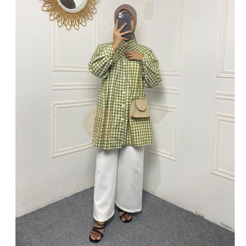 [ZIESTYLE] LADY TUNIK - ATASAN MOTIF KOTAK KOTAK BESAR MODEL TERBARU - TUNIK BUSUI FULL KANCING - CO