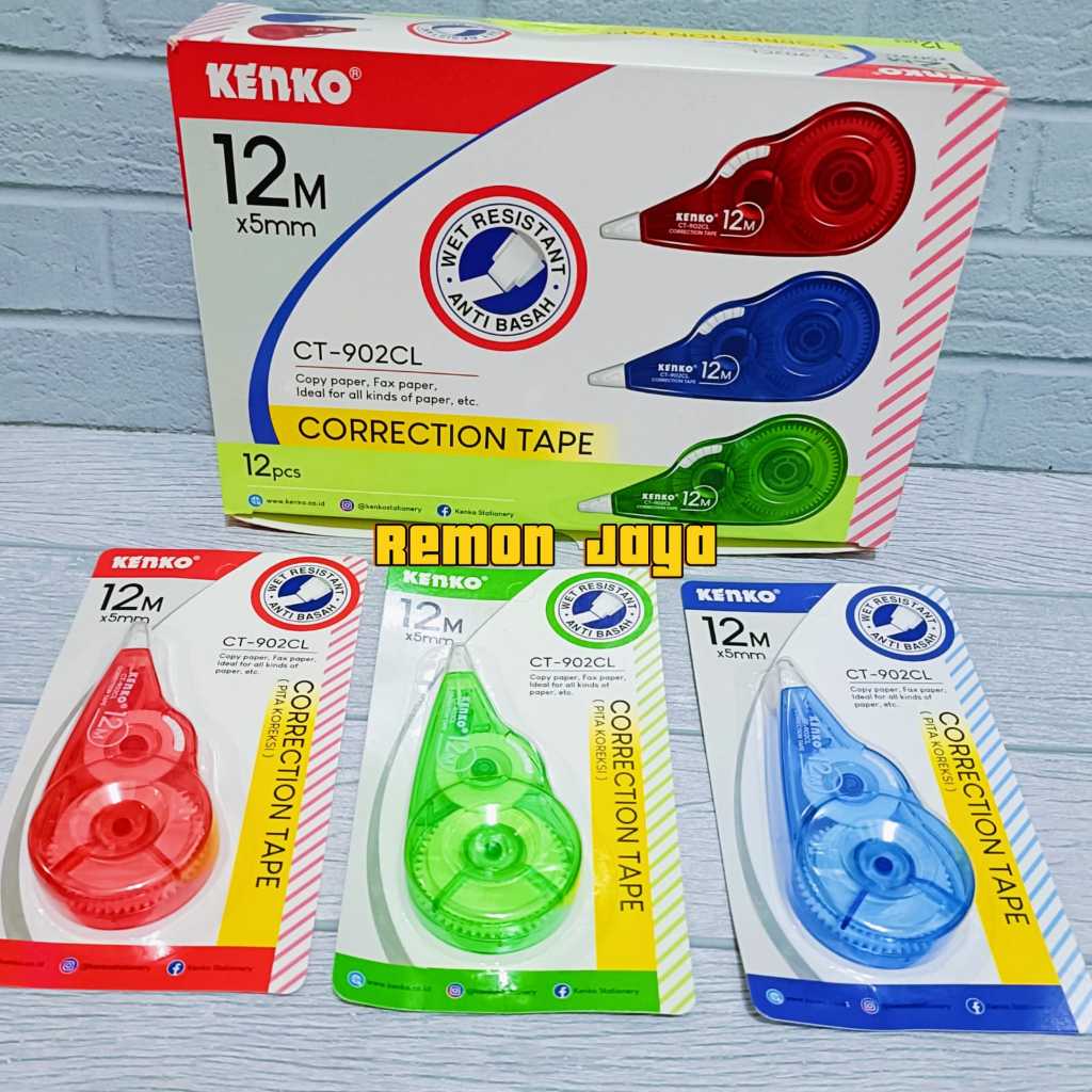 

ISI 3-6-12 PCS Correction Tape Kenko CT-902CL Clear / Tipex Kertas Roll Bening Ecer / Pita Koreksi 12 Meter