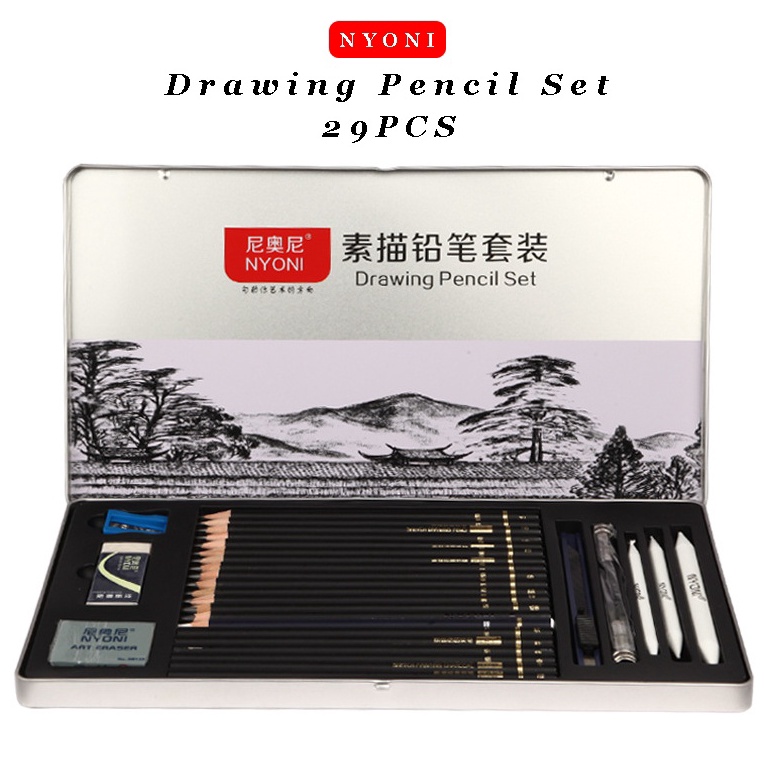 

KODE K29Q Nyoni Drawing Pencil Gambar Set 29PCS Drawing Sketch Pencil Set Tin Box Pensil Gambar
