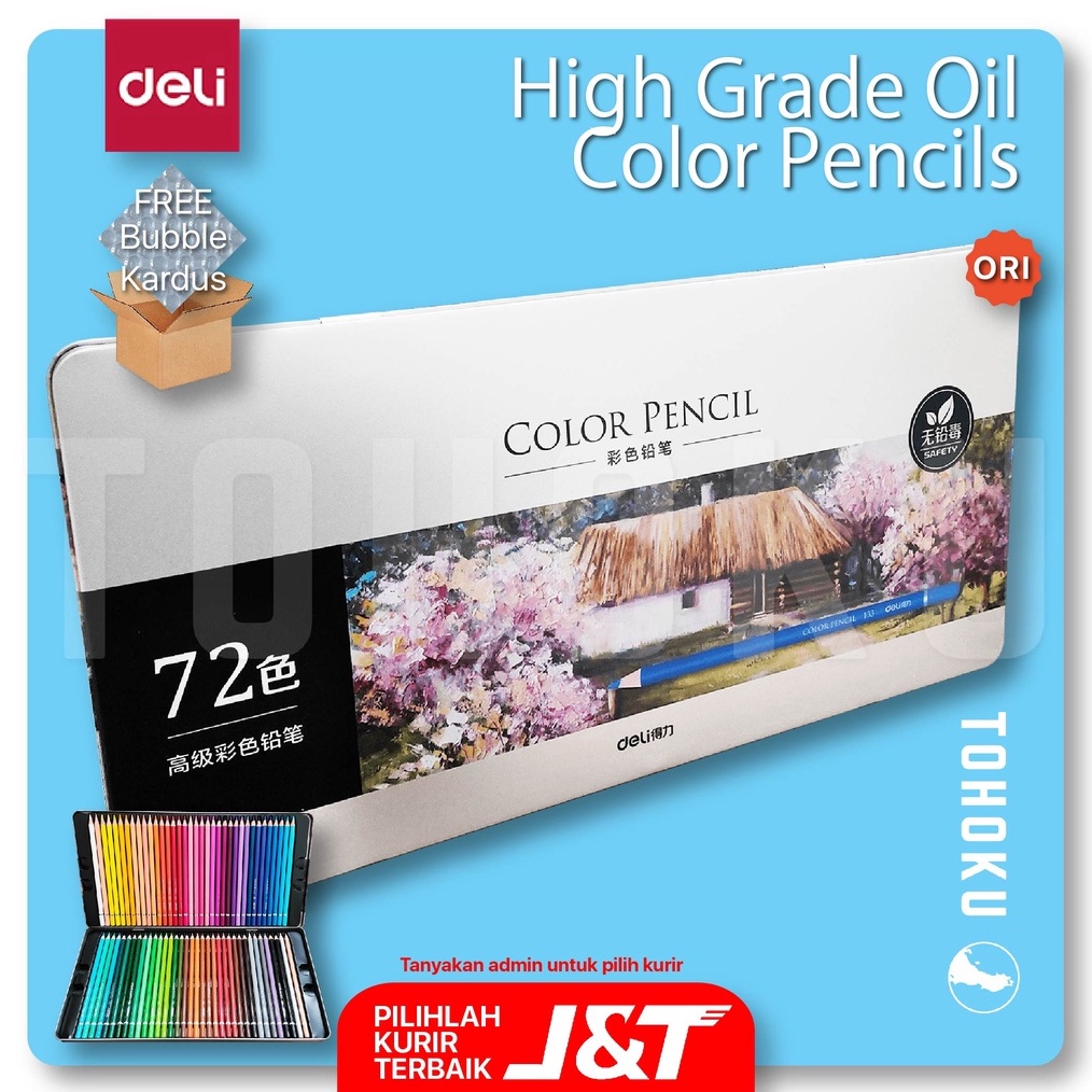 

KODE P73B Pack Aman Kotak Kaleng 72 Pensil Warna High Grade Oil Color Pencils Deli