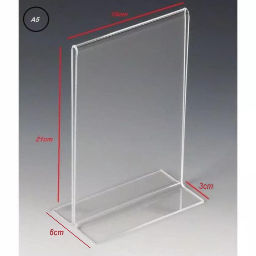 

KODE P37V Tempat Brosur Akrilik Ukuran A5 Tent Holder Standing Card Acrylic Display Type T