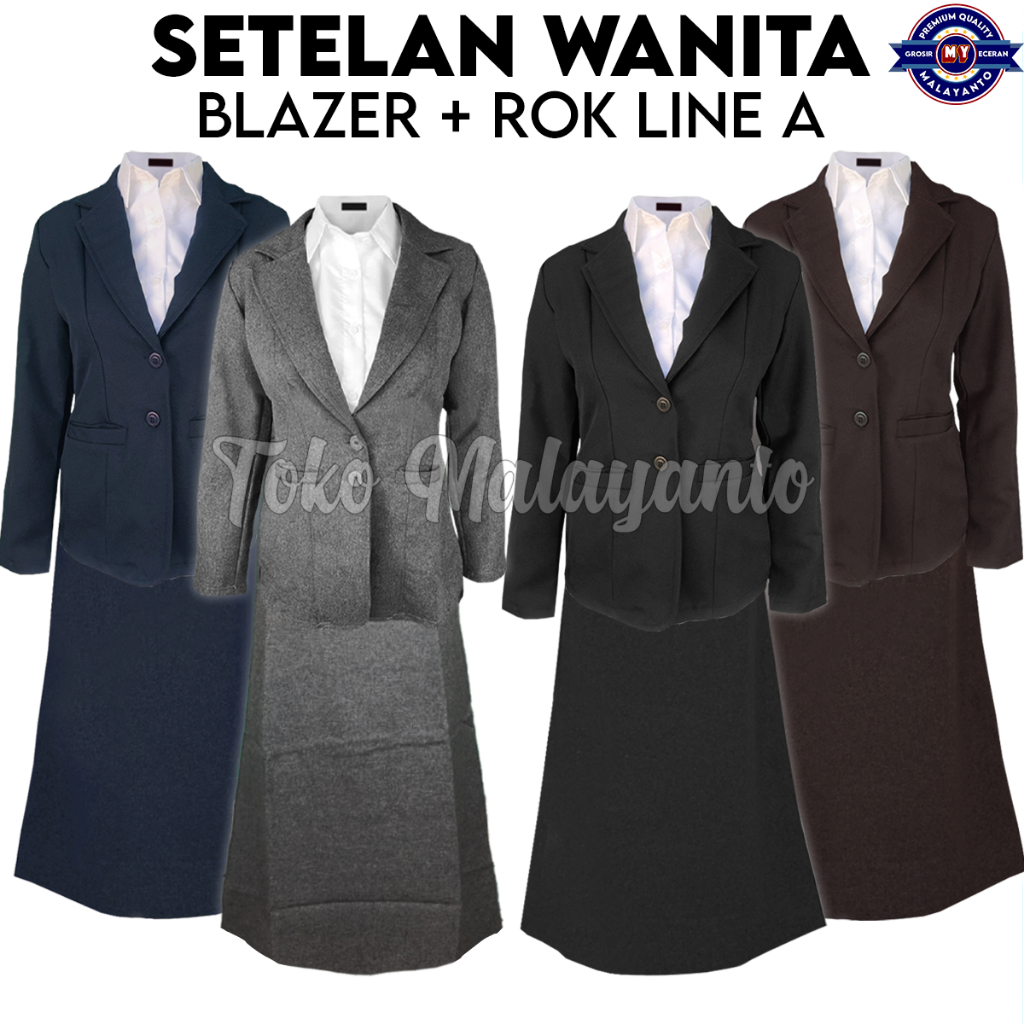 One Set Setelan Jas Blazer Rok Span Line A Panjang Wanita Stelan Jas Kerja Kantor Cewe Polos Dewasa 