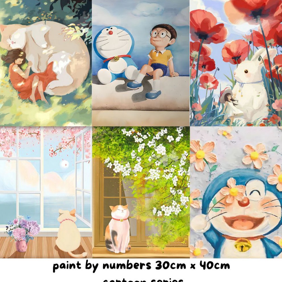 

KODE O12A Papapa Store COD Paint by number 3 x 4cm Canvas Paint By Number Kit Digital Oil Painting DIY Painting kit Lukisan Cartoon Series