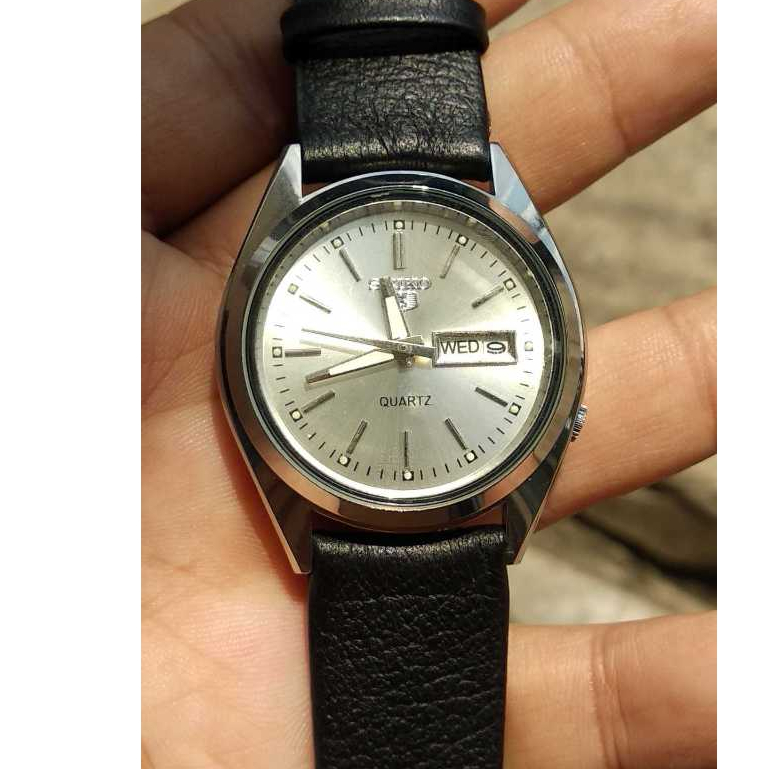 seiko 5 batre tanggal dan hari stainles steel anti karat jam tangan pria jam klasik strap kulit