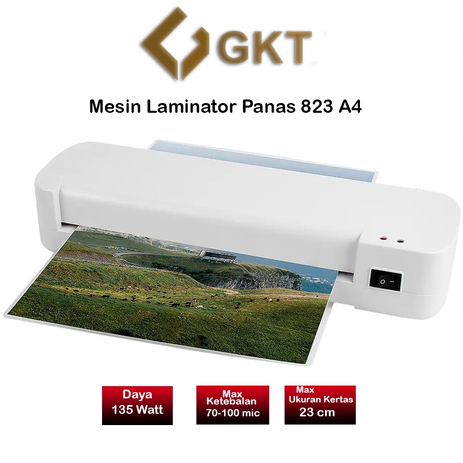 

KODE B17V Mesin Laminating A4 F4 23 mm 822 Fitur Combo Laminating Paper Trimmer Emergency Button