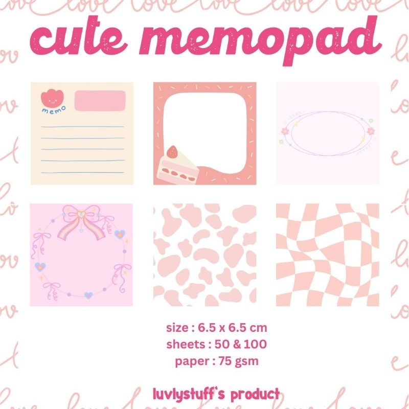 

[Luvlystuff] CUTE MEMOPAD PATTERN || SQUARE PINKY AESTHETIC LINE MOO COQUETTE MEMO