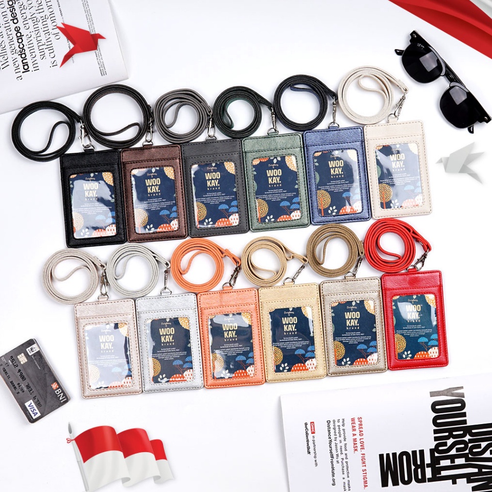 

KODE C1G WOOKAY Tempat Gantungan ID Card Holder Name Tag Kulit Kalung Custom Nama