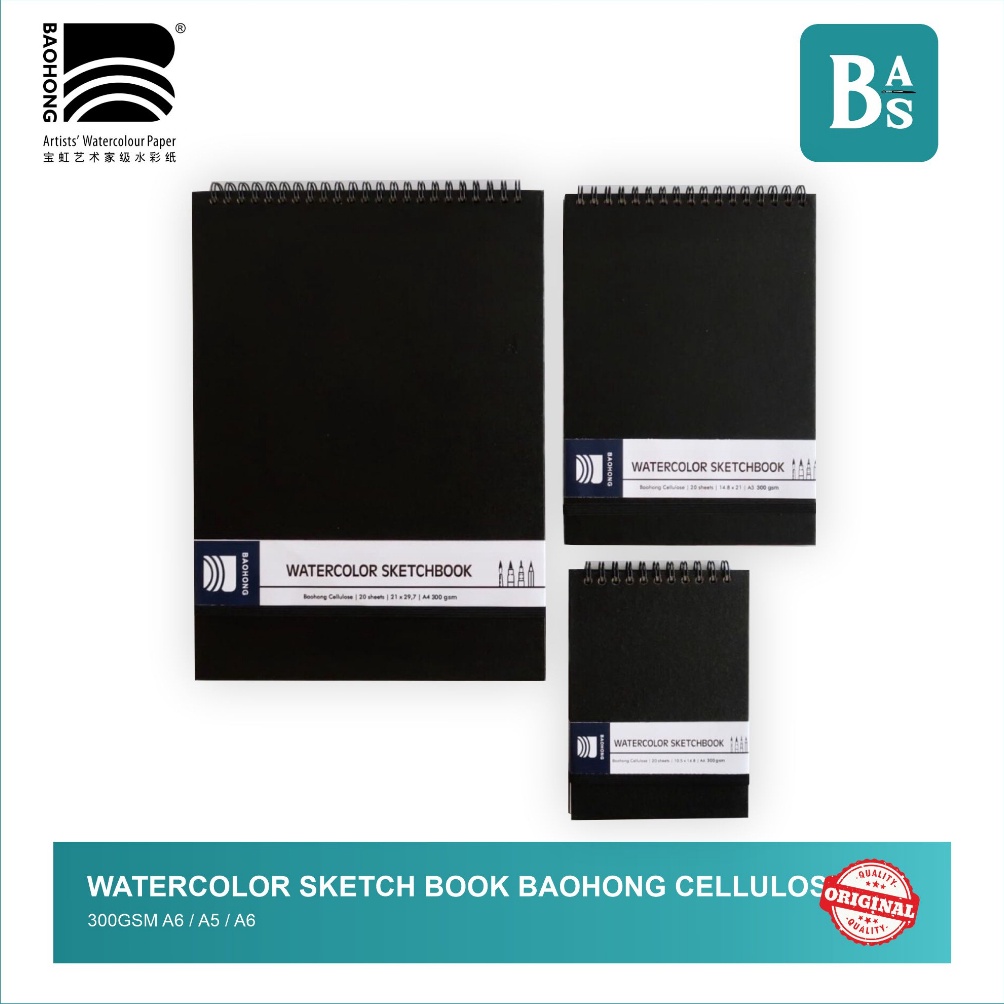 

KODE W75U Alat Tulis Buku Gambar Sketsa Watercolour Sketchbook Baohong Cellulose 3gsm A6 A5 A4 By Bali Art Supplies