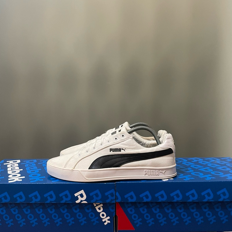 42,5 - Sepatu Puma Bekas Second Puma Smash Vulc Canvas White Black Bekas Second