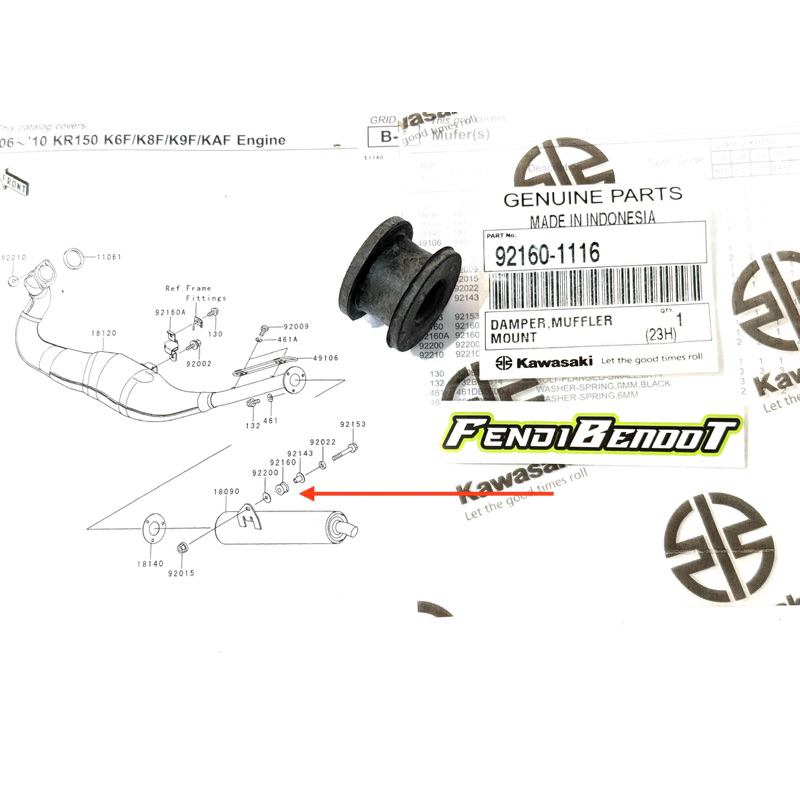 KARET DAMPER SELINCER SLINCER KNALPOT NINJA RR ORIGINAL 92160-1116