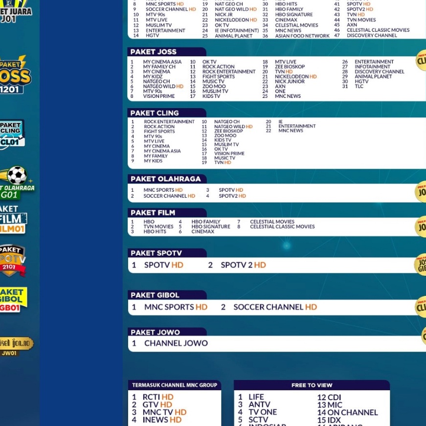 Hemat PAKET KVISION BROMO CARTENZ GARDINER OPTUS LGSAT GOL CLING JOSS JOWO GIBOL SPOTV OLAHRAGA JUAR