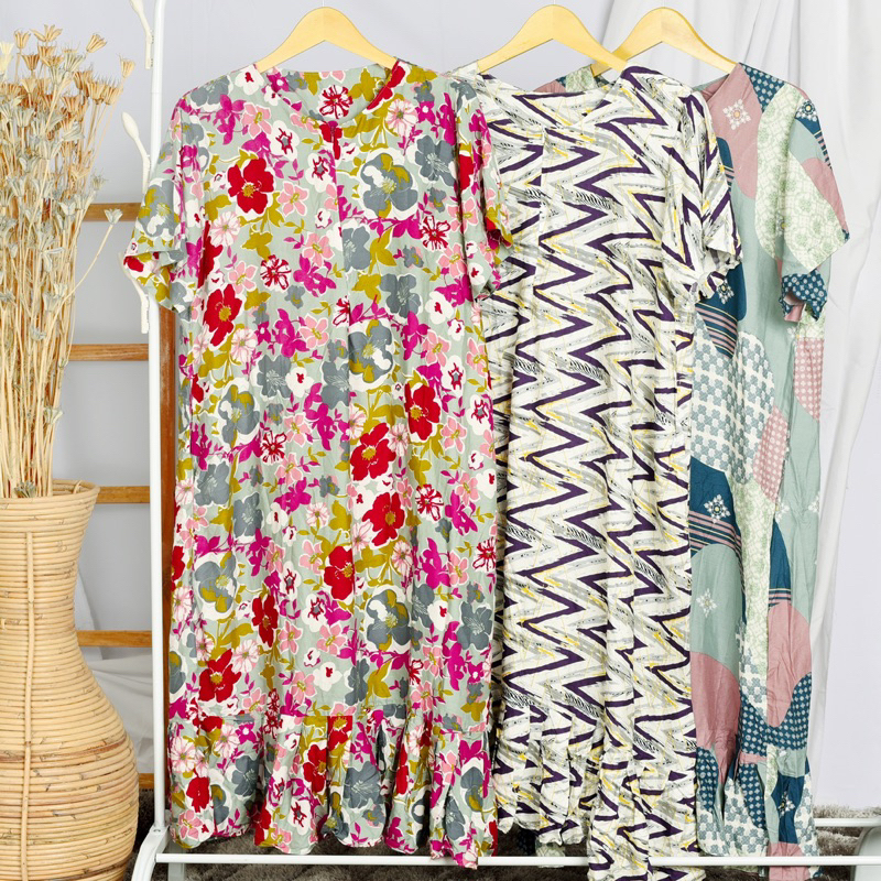 [DASTER AISHA - Rayon Motif Premium Grade A] Daster Dress Rayon Cantik Motif Jumbo Kekinian Viral Ad