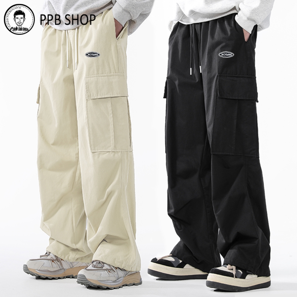 Celana cargo panjang celana cargo pria Celana Panjang Pria Korean style celana longgar kargo cowo ce