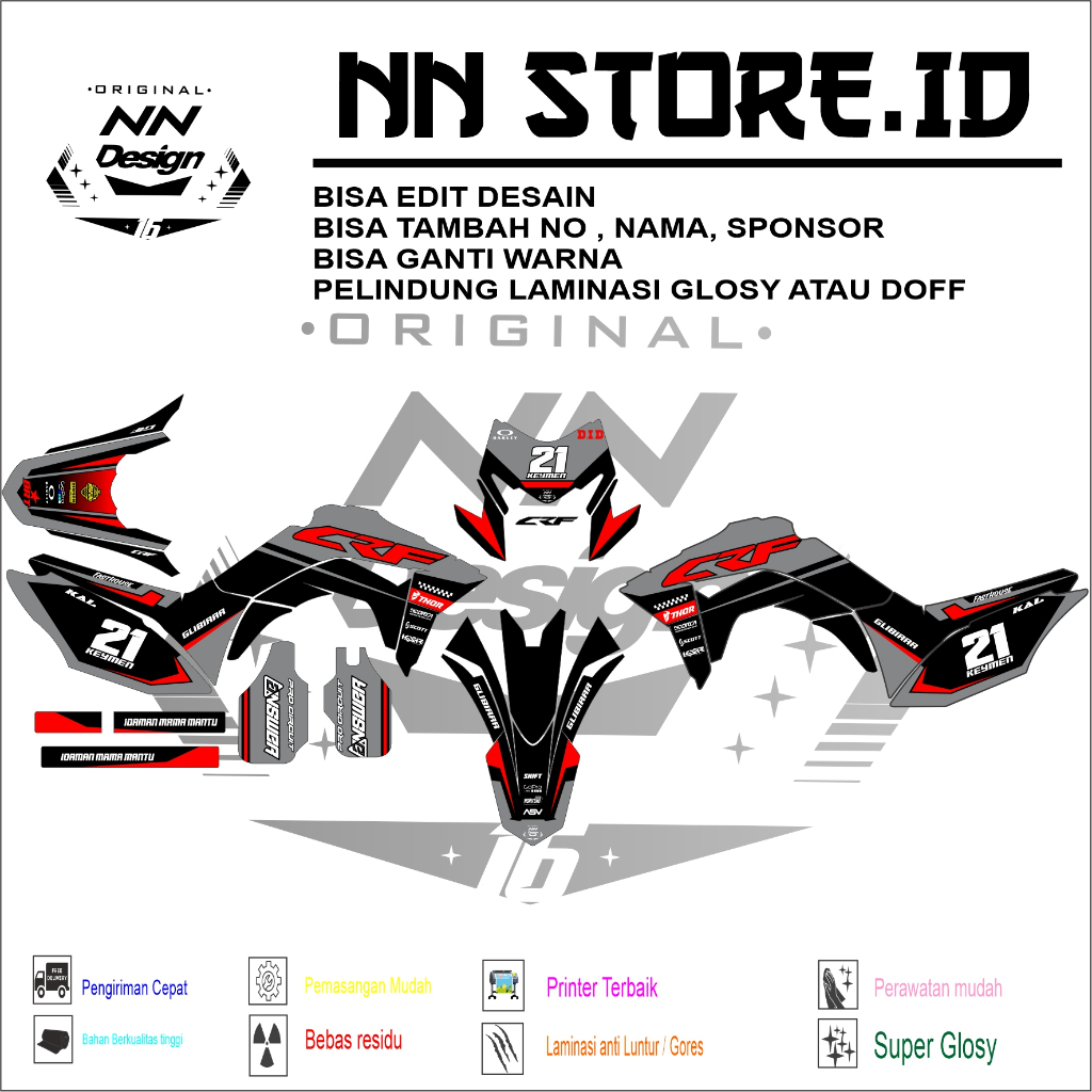 DECAL/STIKER CRF 150 FULLBODY TERBARU VARIASI HITAM-MERAH-PUTIH-ABU BISA REQUEST NOMOR TAMBAH NAMA D