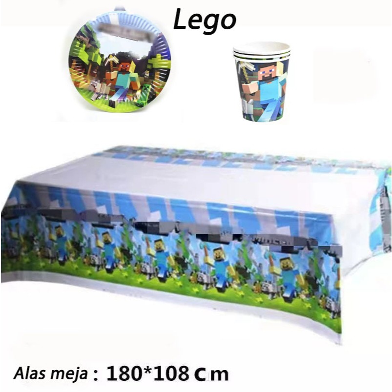 plastik meja lego , piring gelas lego kebutuhan ulang tahun anak laki-laki / Happy birthday lego boy