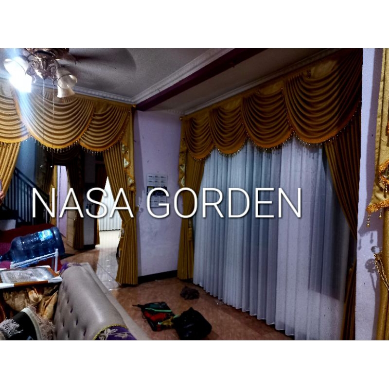 gorden poni gelombang 1set/ bahan tebal/gorden mewah