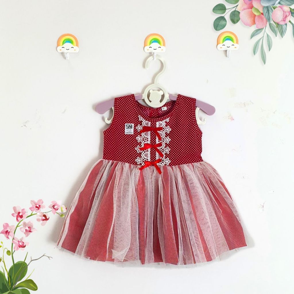 Dresa Anak Perempuan Tile Gaun Anak Tali Pita Polka (FL)