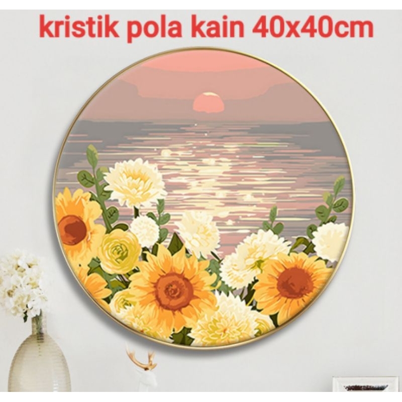 DIY Paket kristik bunga matahari daisy pantai pola kain cross stitch kit