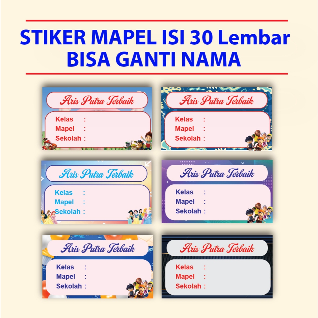 

30 PCS Stiker Nama Buku / Stiker Custom Nama Buku Sekolah Anak