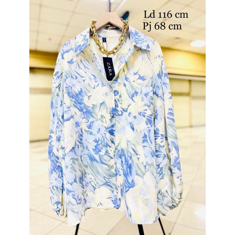 New kemeja atasan wanita motif bunga biru ld 116 cm zp