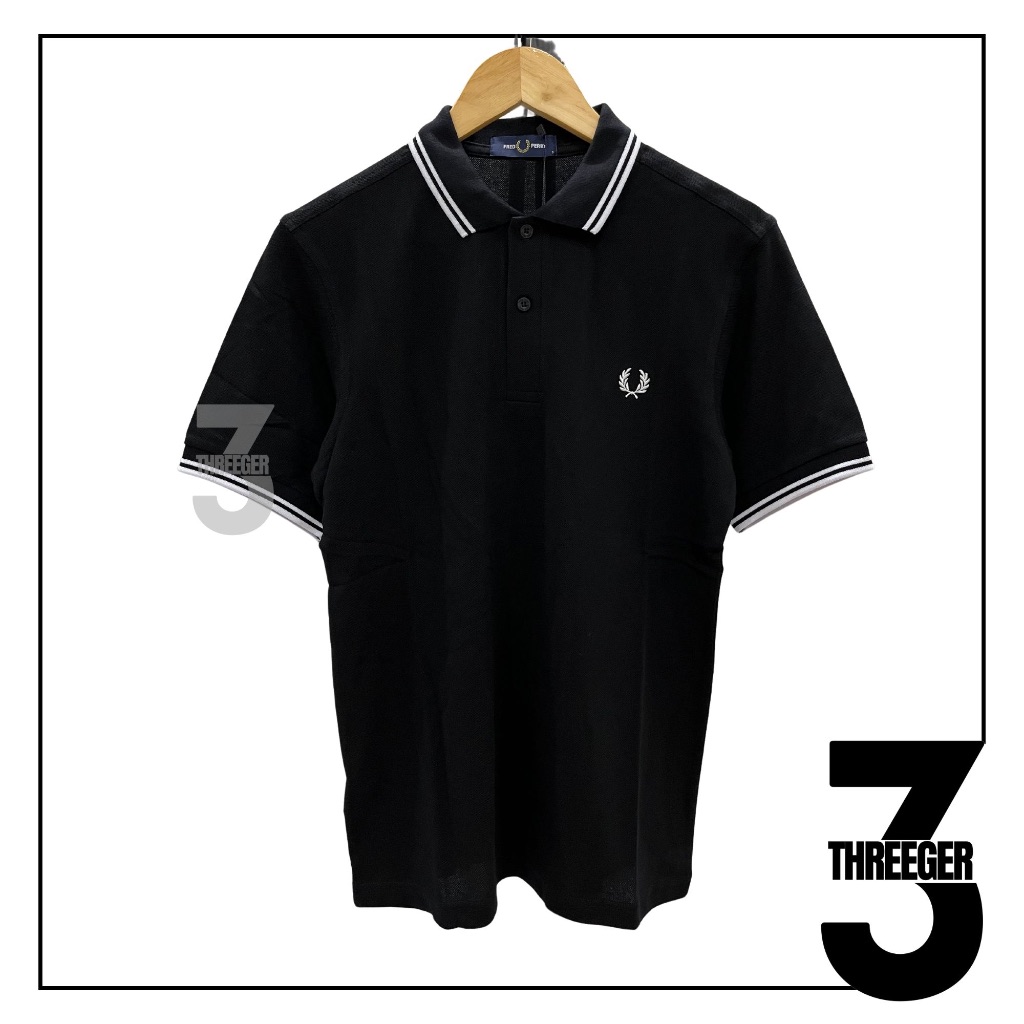 Fred Perry White Twin Tipped Polo Black Original / Polo Fred Perry Original