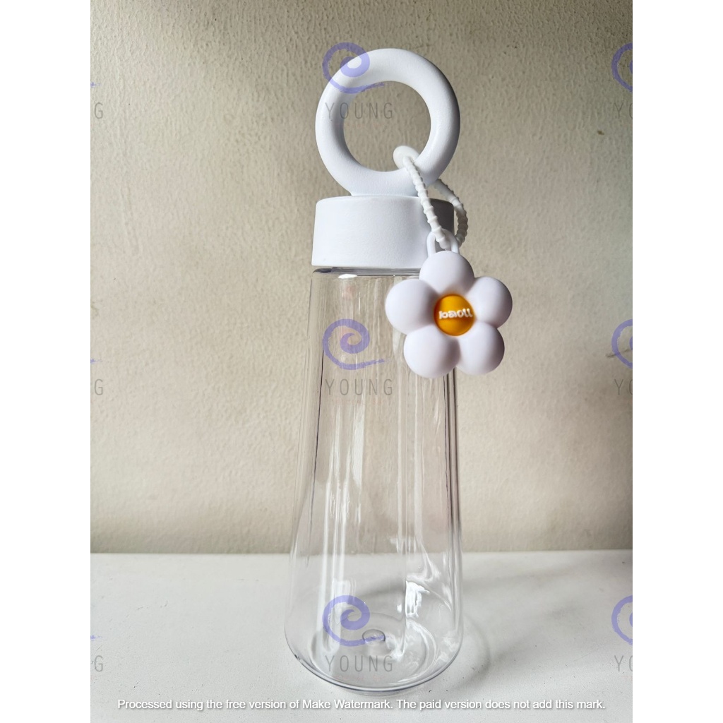 COD Botol minum Gagang Bunga Putih Transparan Bening Estetik Botol Air Minum 500ml Unik Kado Lucu