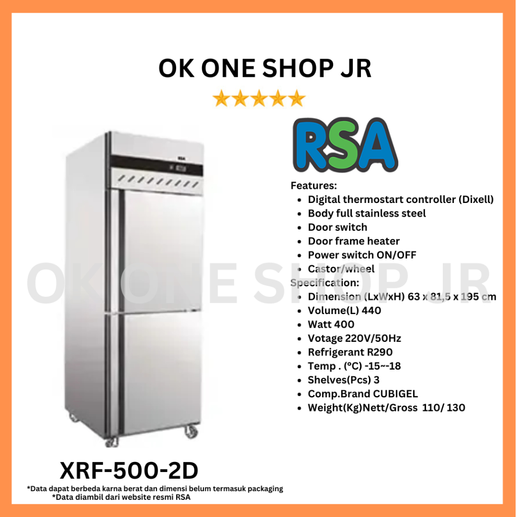RSA XRF-500-2D S/s Upright Freezer | XRF-500-2D