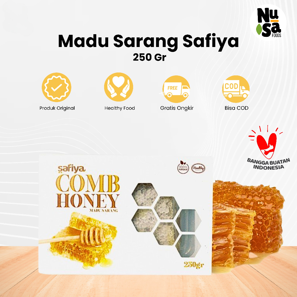 

Madu Sarang 250 Gram Safiya Raw Honey Comb Madu Asli 100% Original