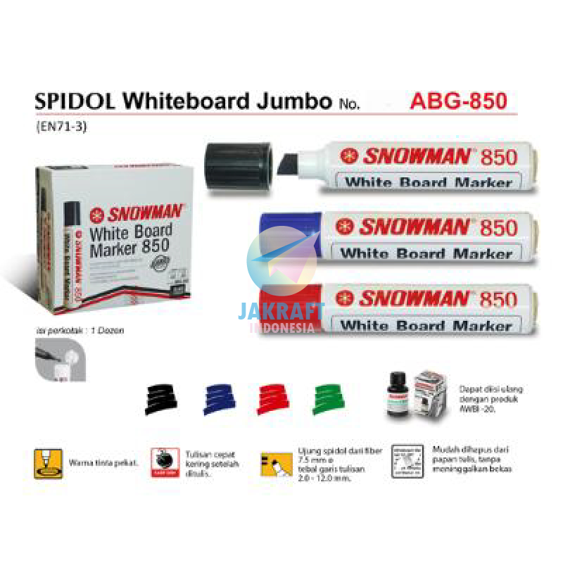 

(1 Pcs) Spidol Papan Tulis & Kaca Jumbo Bisa Dihapus SNOWMAN ABG-850 White Glass Board Marker Besar Tebal Hingga 12 mm Flat