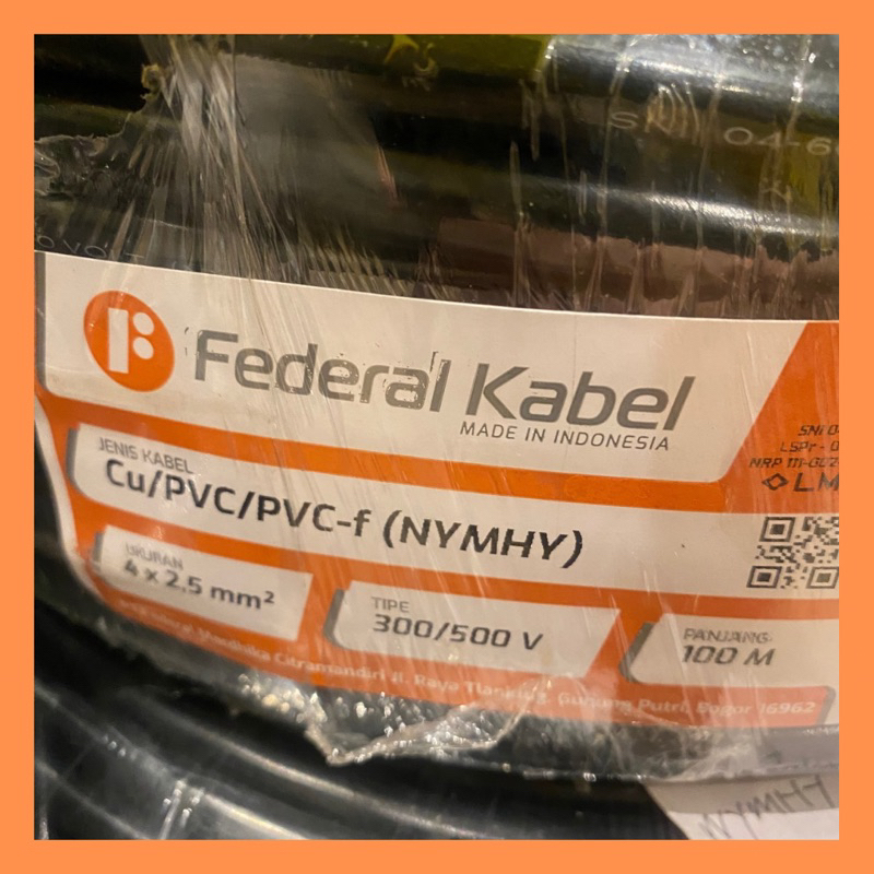 FEDERAL kabel NYMHY 4x2.5 mm hitam serabut 100m