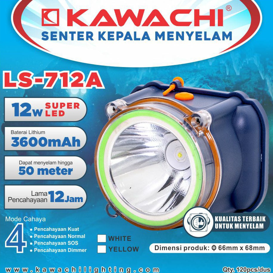 KAWACHI Senter Kepala Menyelam 12WATT SUPER LED LS712A o P8V3