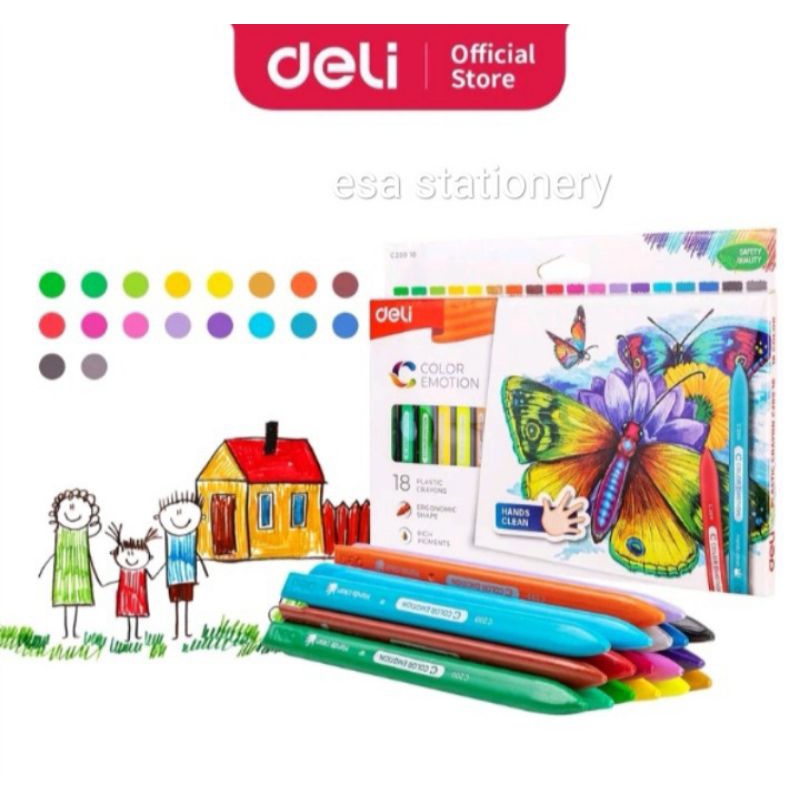 

Deli Plastic Crayon / Krayon Plastik 18/12 Warna Triangular Non-Toxic EC200X0<COLOR EMOTION SERIES>