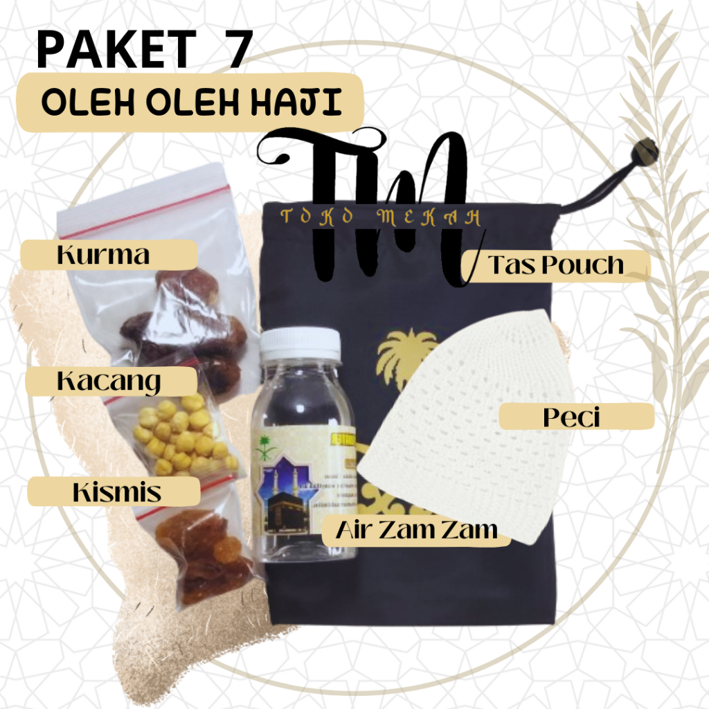 

PAKET 7 POUCH Oleh-oleh Haji dan Umroh / Pasuhe / Peci