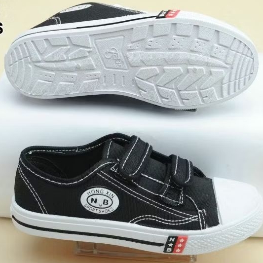 New Basket Sepatu Sekolah Anak Laki Perempuan pendek Model Tempel 2 hitam putih dan hitam polosSize 