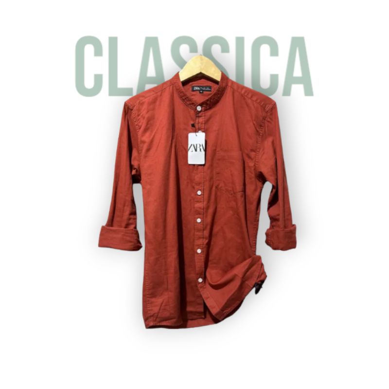 Kemeja Shanghai Pria | Kemeja Kerah Mandarin Lengan Panjang Slimfit