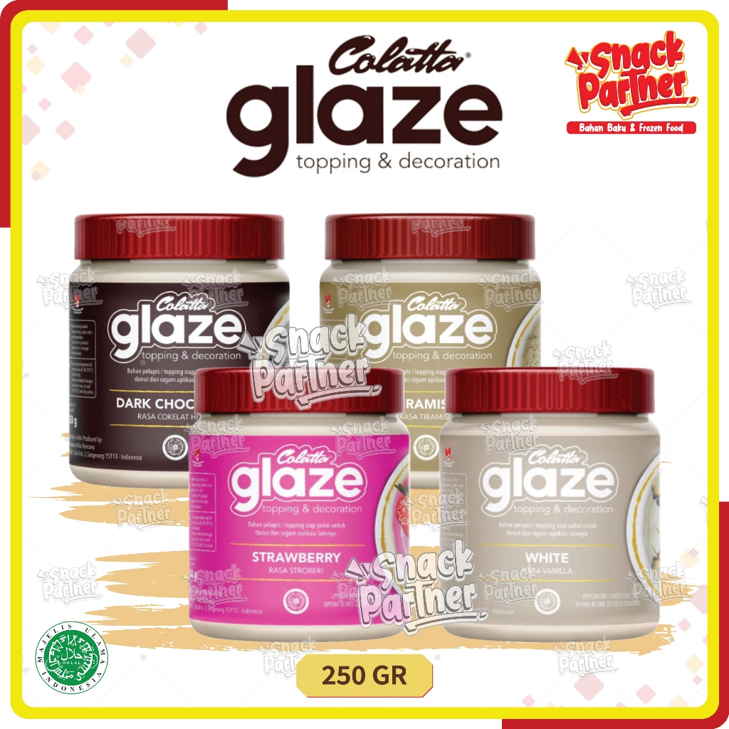 

COLATTA GLAZE 250 GR / Toples - Topping Decoration Dekorasi Selai Donat Roti Kue - Chocolate Coklat Choco Crunchy Tiramisu Collins Strawberry Stroberi White Vanilla Vanila 250GR