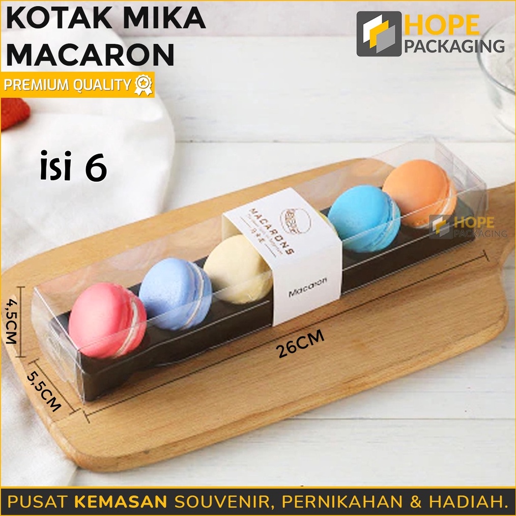 

DISKON SPESIAL Kotak Mika Macaroon Box Macaroon Kue Cookies Box Coklat Isi 6 Size 26 x 55 cm Mika Macaroon