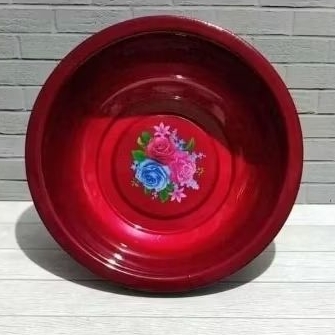Wadah Baskom Kobokan Warna Merah • Baskom Warna Enamel Jadul Motif Bunga 36 dan 30 cm
