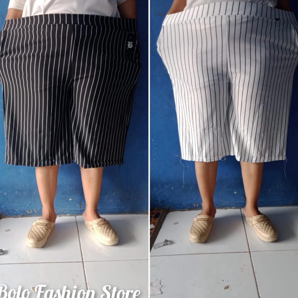 KODE F48V XXXL  Kulot Pendek Super Jumbo BB 1kg Motif Salur Hitam Putih Tebal Terbaru  Big Size Pant