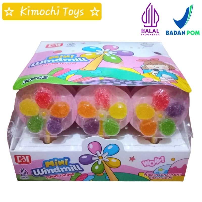 

Permen DSM Lollipop Mini Windmill 1 Pack Isi 30 Soft Gummy Candy Bentuk Kipas Kincir Baling-Baling