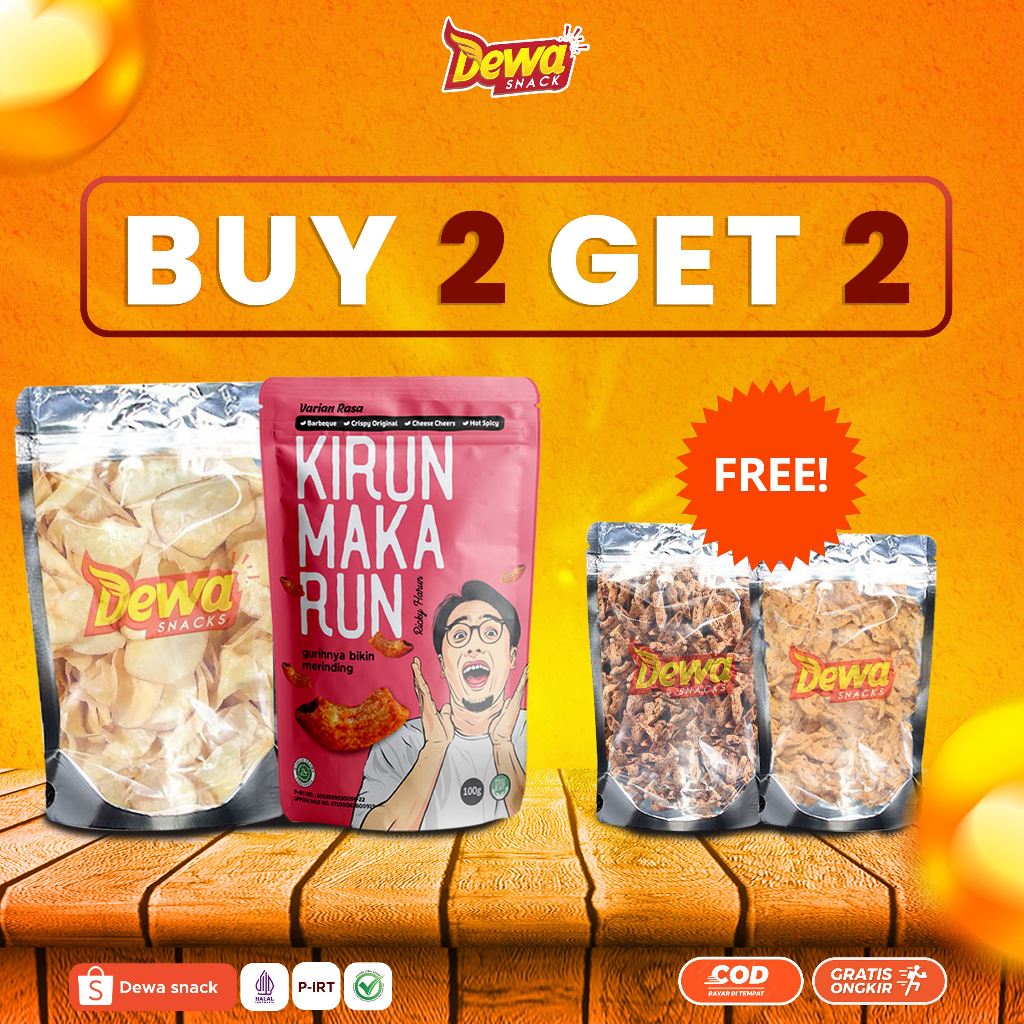 

DEWA SNACK (Buy 2 Get 2) Keripik Pisang + Kirun Makarun + Basreng Gurih + Jamur Crispy