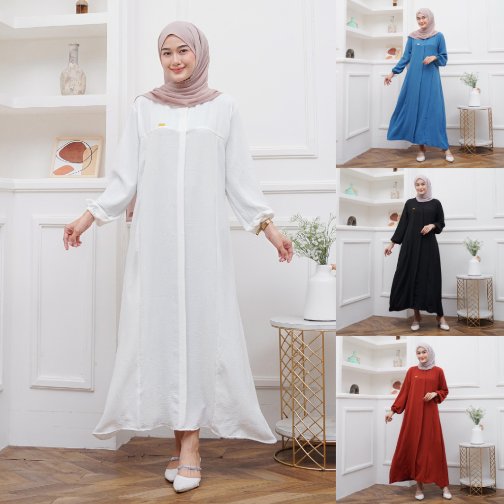 Alina Dress Tunik Gamis Busui Friendly Bahan Crinkle (All Size Fit to XL) / Dres Tunic Kringkel Wani