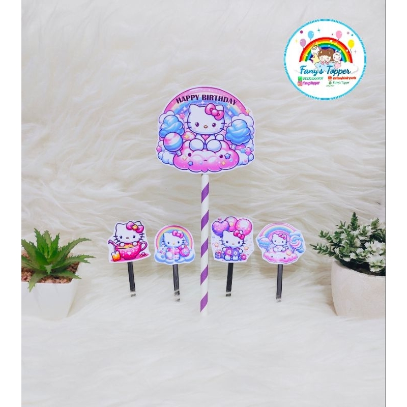 ( Free Custom Nama ) Topper Hello Kitty Topper Kartun Topper Happy Birthday Topper Ulang tahun