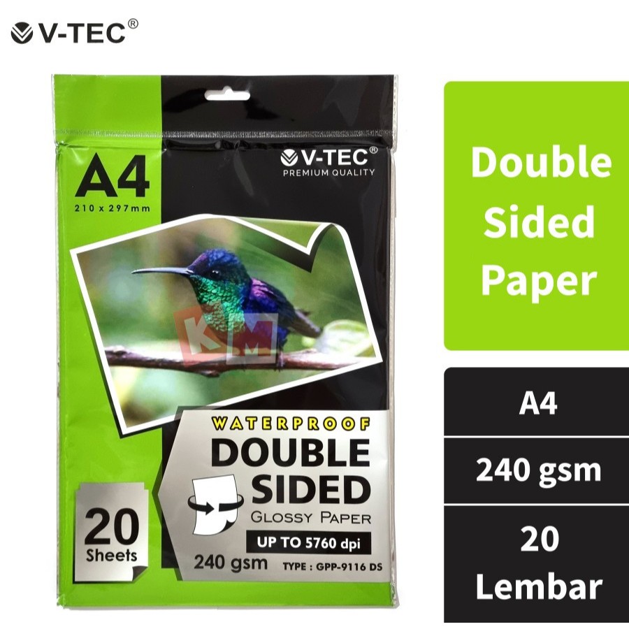 

Double Side Photo Paper / Kertas Foto 2 Sisi V-TEC A4 240 gsm / Glossy GPP-9116 DS / Matte MPP-9121 DS