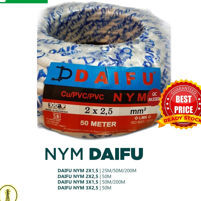 Kabel Listrik NYM 2x1,5mm 50M DAIFU | DAIFU Kabel NYM | SNI