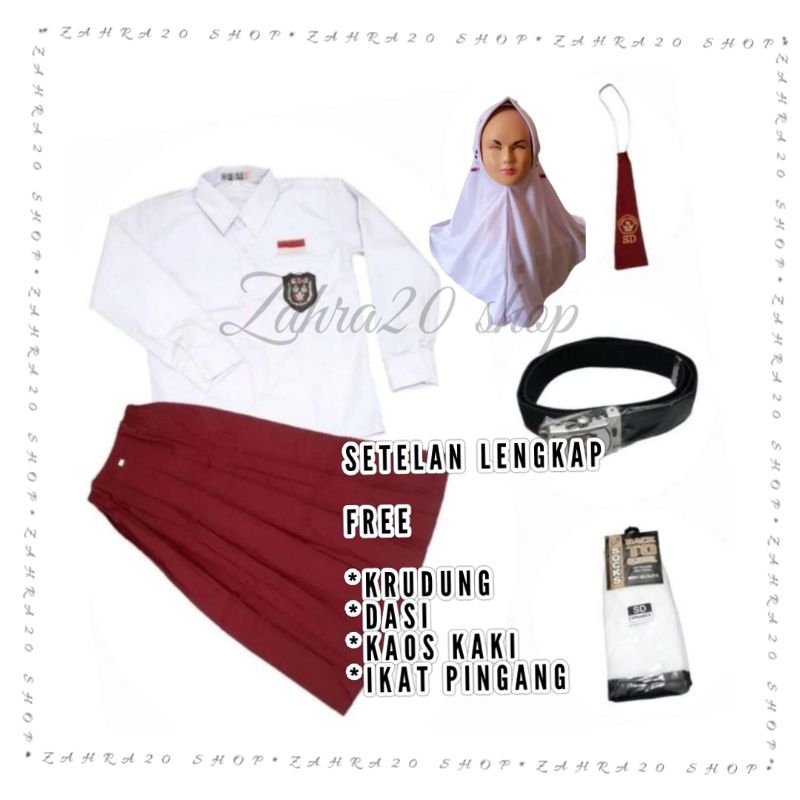 SRAGAM SD+KRUDUNG SERAGAM MERAH PUTIH SD KEMEJA PUTIH ROK MERAH LENGKAP