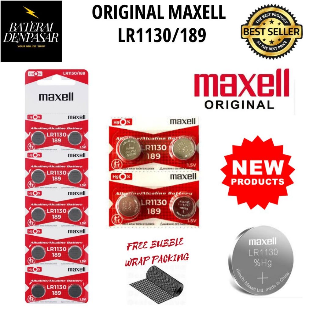 ORIGINAL BATERAI BATTERY 1 pcs AG10 LR1130 LR 1130 SR54 LR54 GP189 MAXELL ORIGINAL