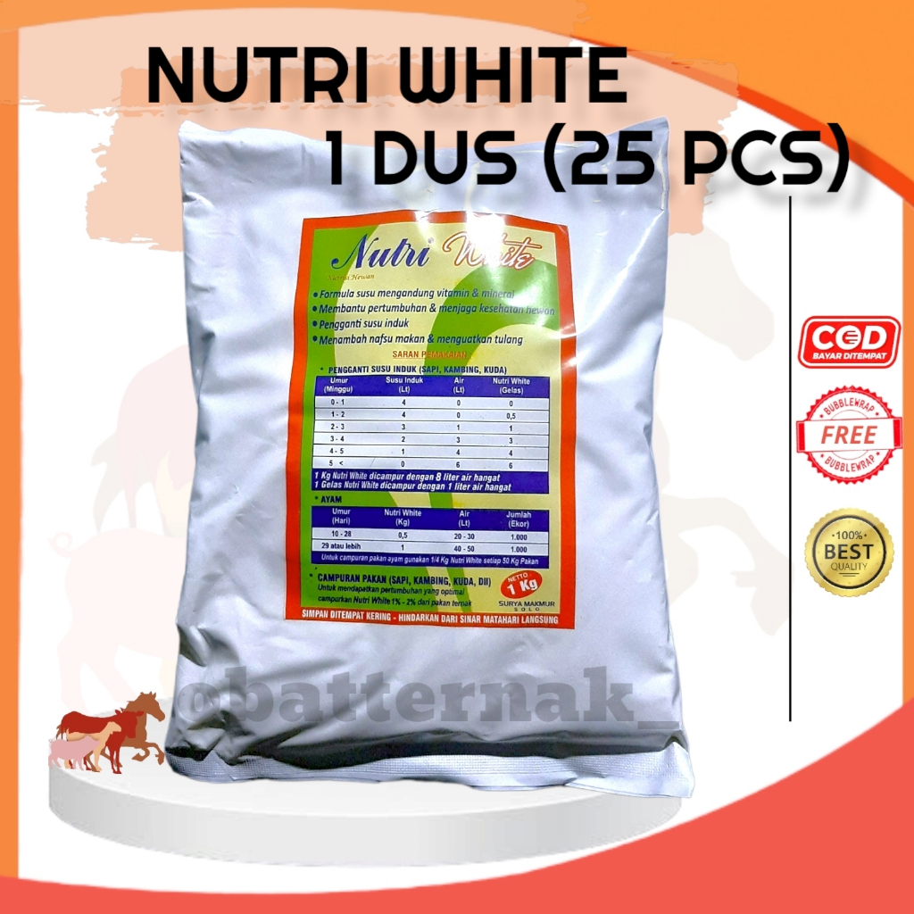 Nutri White 1 Dus Isi 22 pcs 1 Kg Susu Pengganti Induk Sapi Kambing Ayam Susu Tambahan Nutrisi Hewan