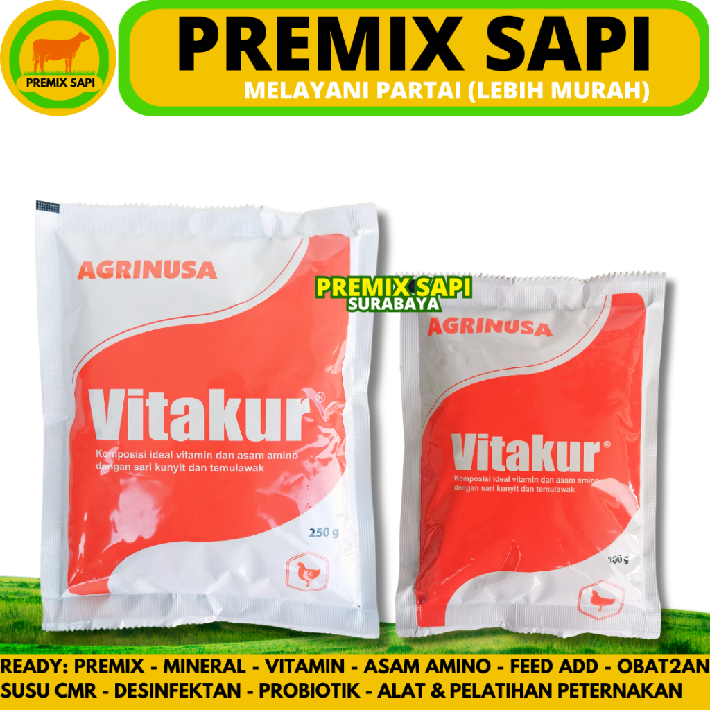 VITAKUR 250 gram & VITAKUR 100 gram - Vitamin Ayam Herbal Kunyit Temulawak Nambah nafsu makan dan na